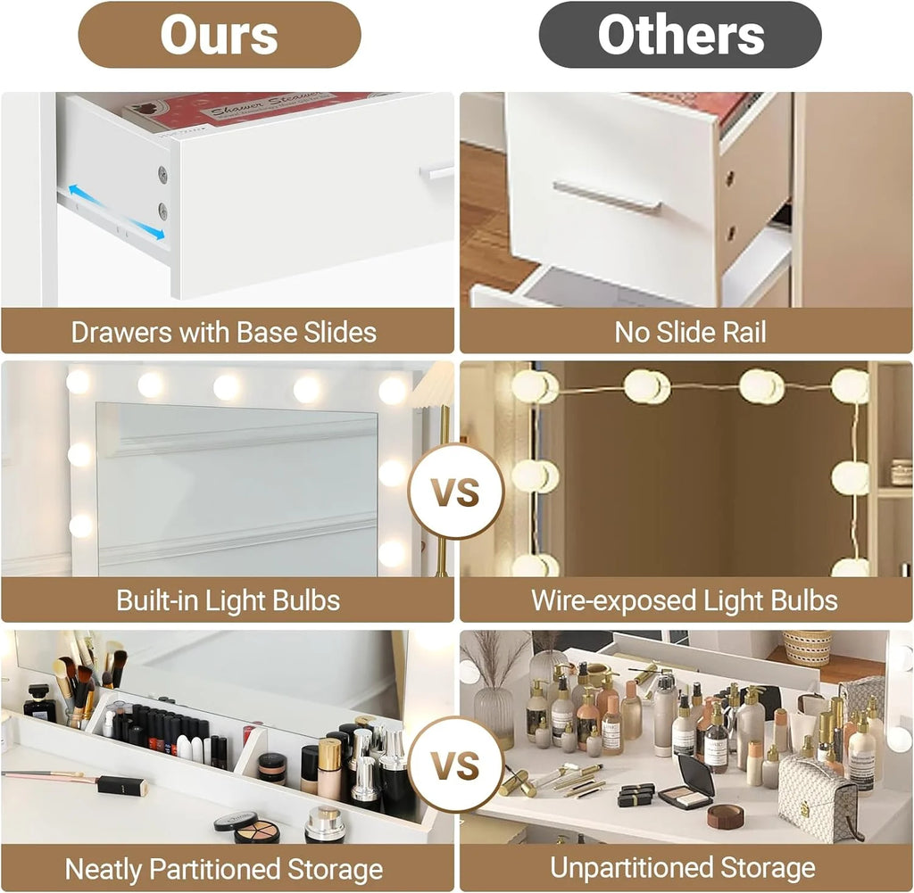 White Vanity Table with Light and Mirror M9396