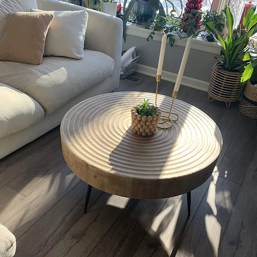 Round Wooden Coffee Table Set V93081