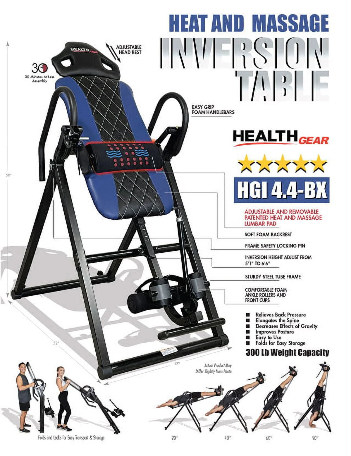 Blue Heat and Vibration Massage Inversion Table Y225