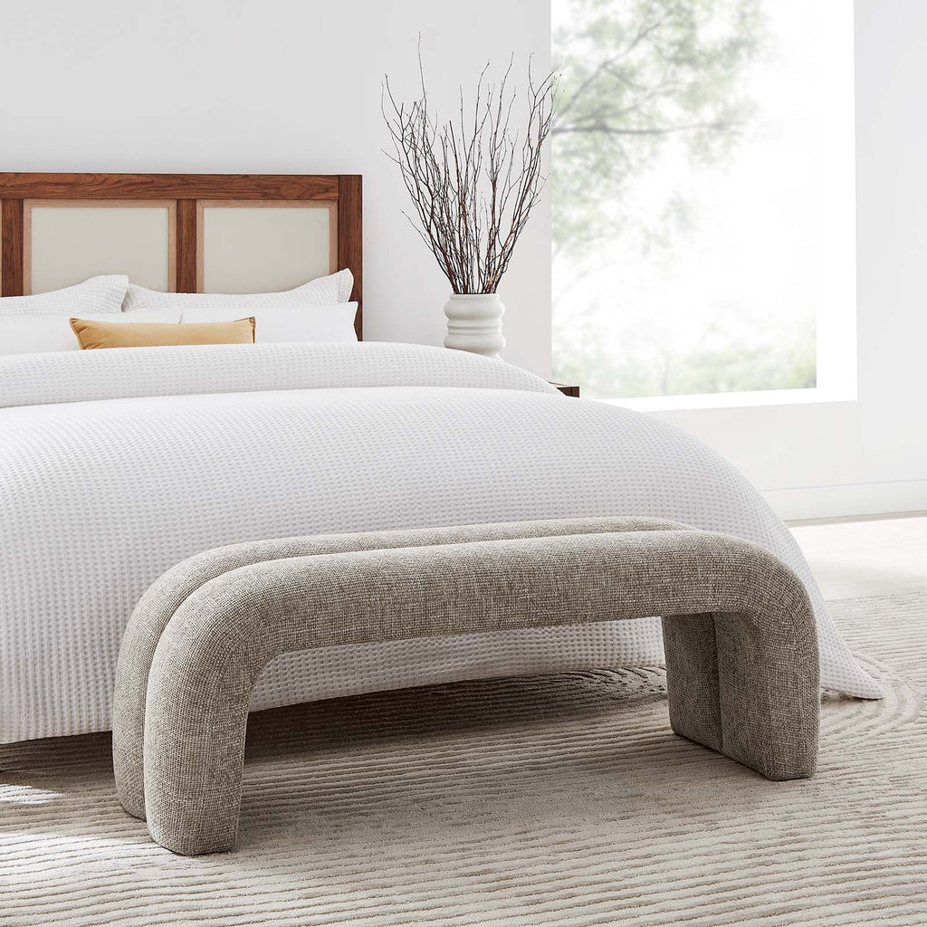 Khaki Chenille Upholstered Accent Bench W410