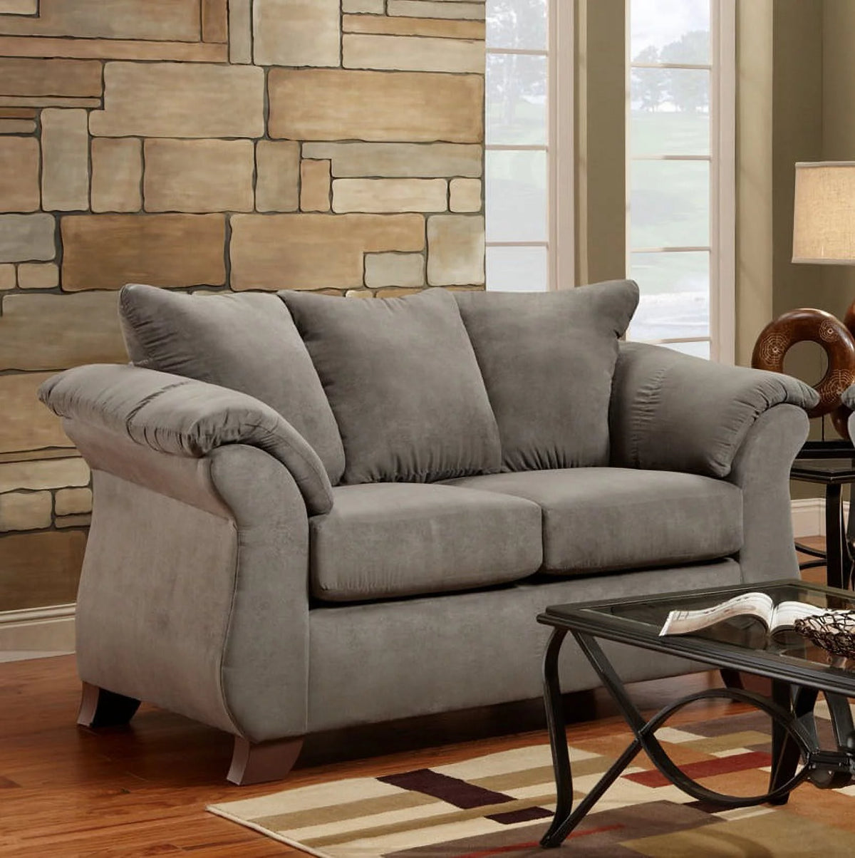 Grey Microfiber Sofa and Loveseat Set V862