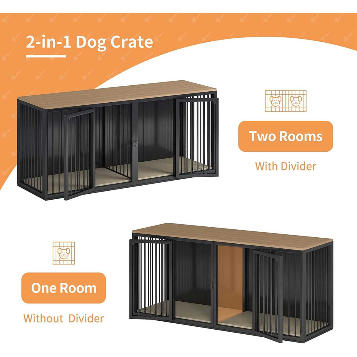 Wooden Dog Crate Table with Double Doors F7446