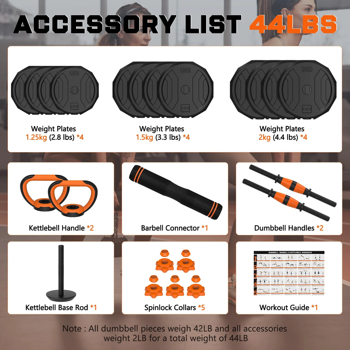44lb 6-in-1 Adjustable Dumbbells Set with Connector O471