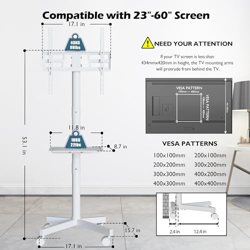 Mobile TV Stand with Tilt Function, Rolling TV Cart for 23-60" TVs, up to 88lbs E140