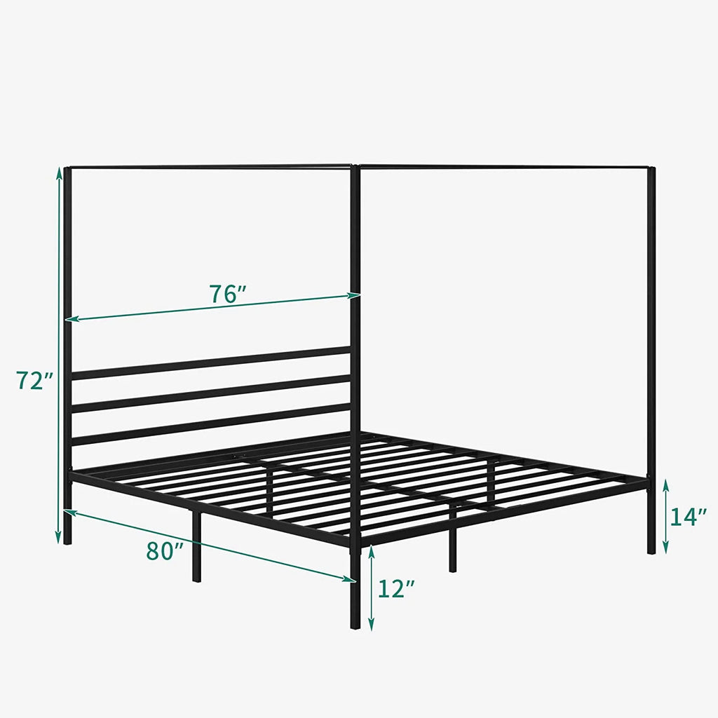 Queen Size Black Metal Canopy Bed Frame with Headboard W1371