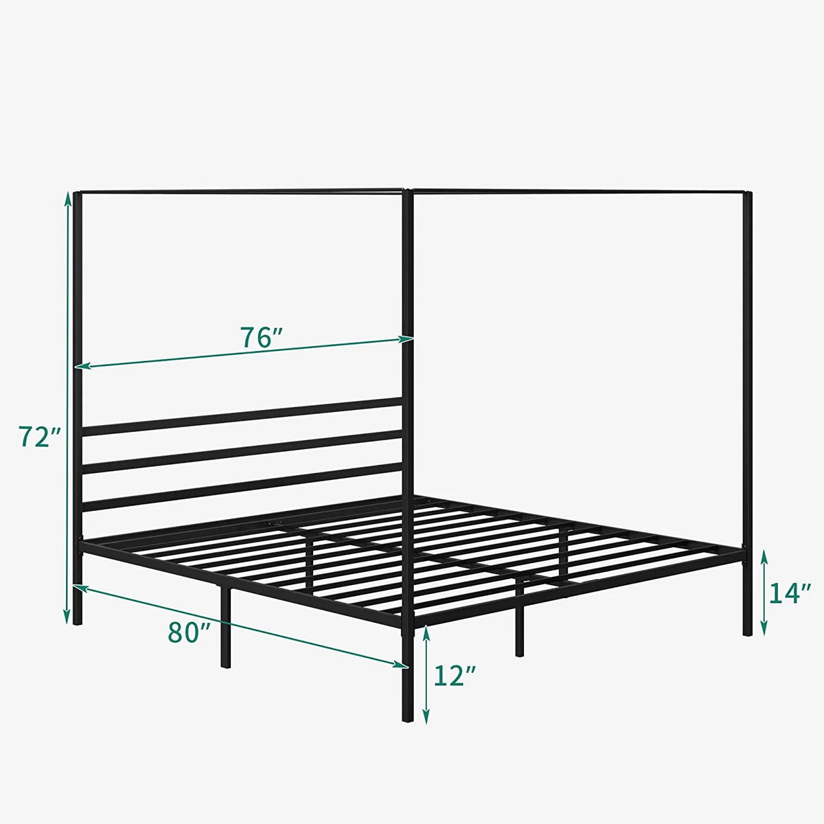 Queen Size Black Metal Canopy Bed Frame with Headboard W1371