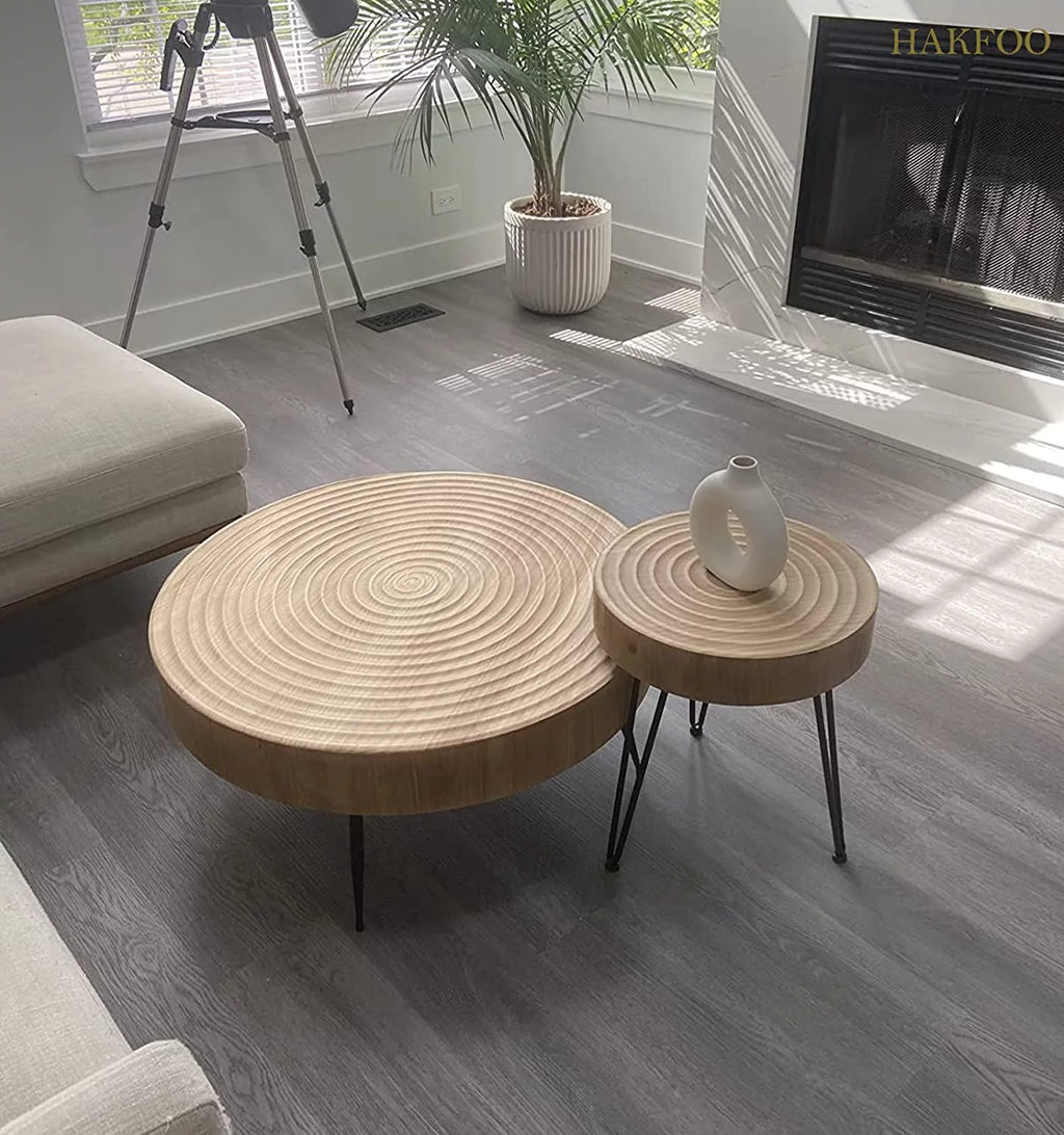 Round Wooden Coffee Table Set V93081