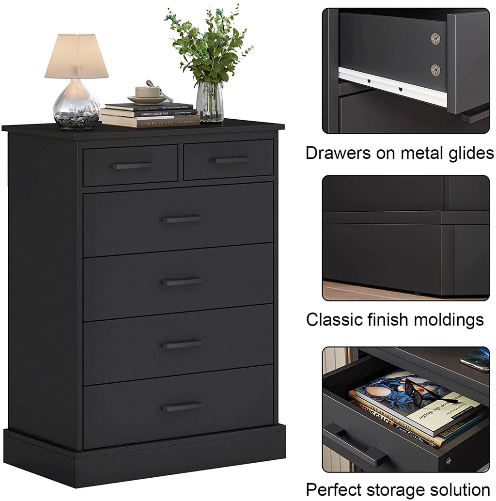 Black 6 Drawer Wood Dresser A752
