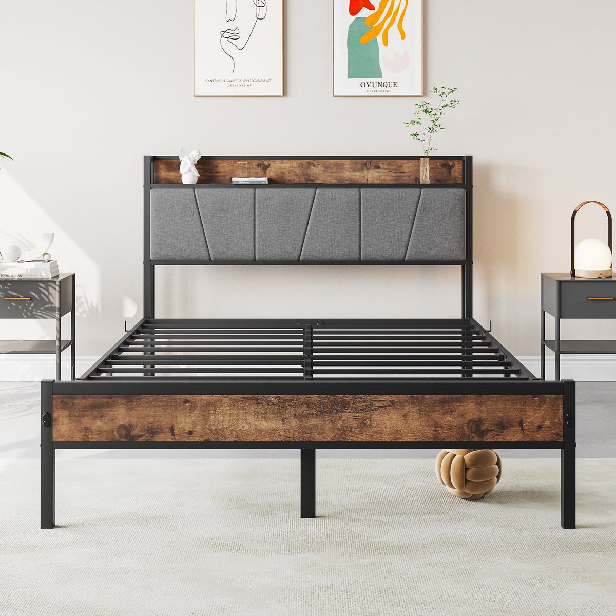 Queen Bed Frame with Storage Upholstered Headboard P11207