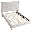 86" King Platform Bed with Cream Velvet Upholstery T715865