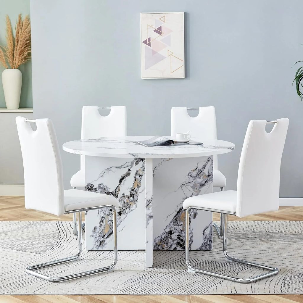 White 5 Piece Round Dining Table Set T959516