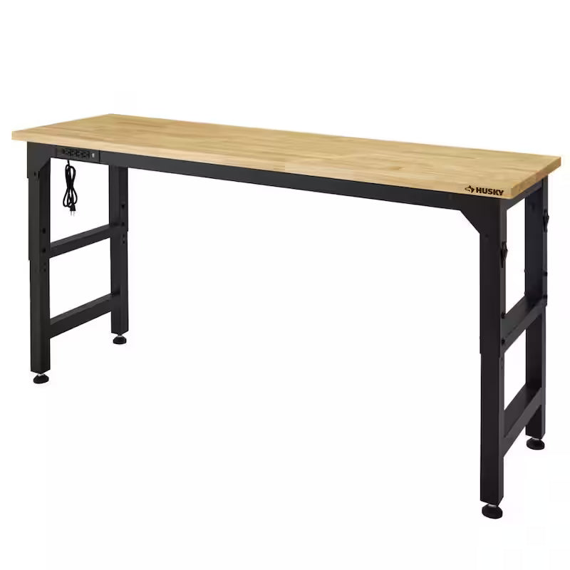 Black Adjustable Height Solid Wood Top Workbench W66632
