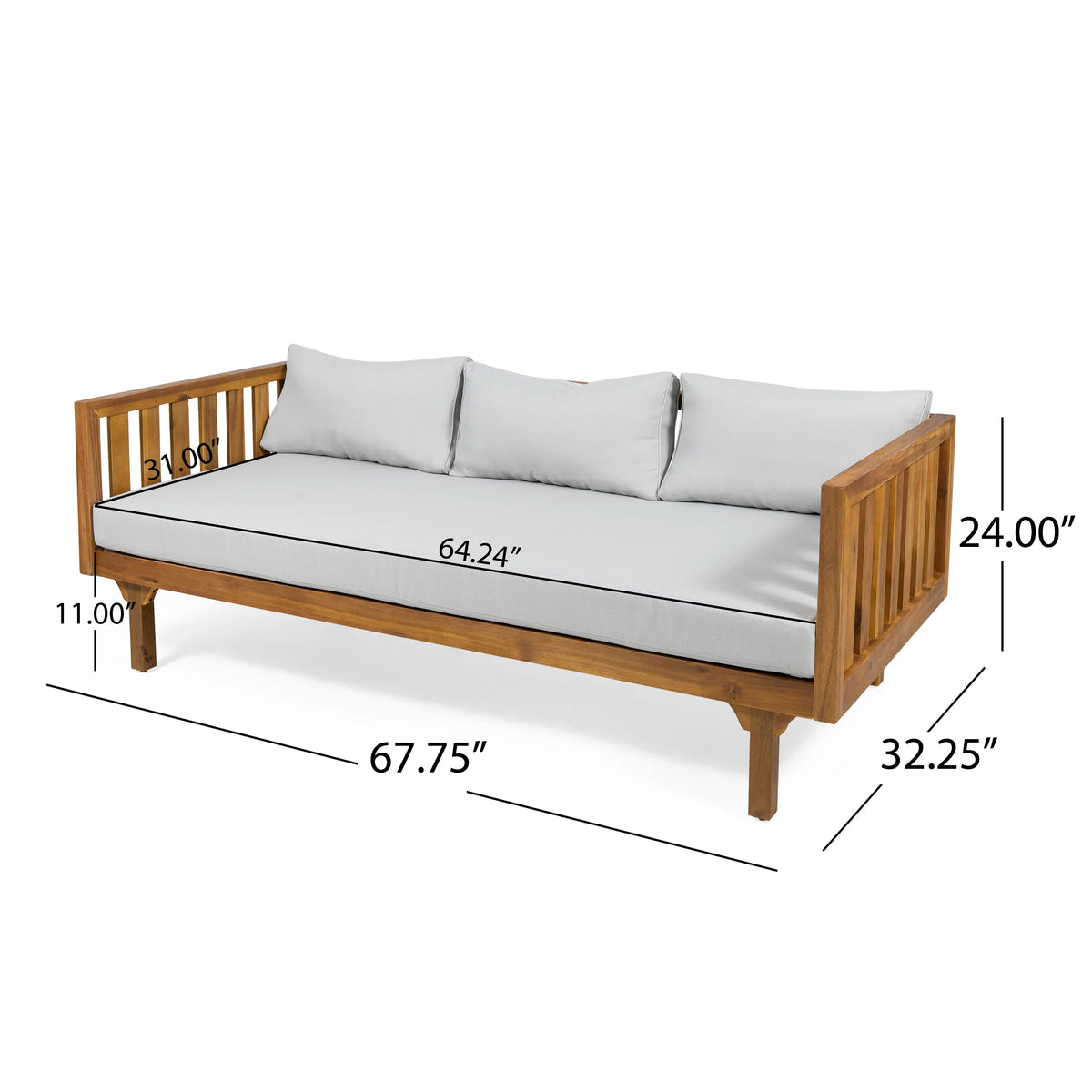 3-Seater Acacia Wood Outdoor Daybed X8394