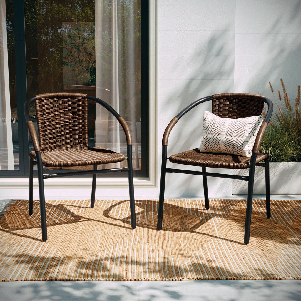 2 Pack Medium Brown Rattan Stack Chair C90056