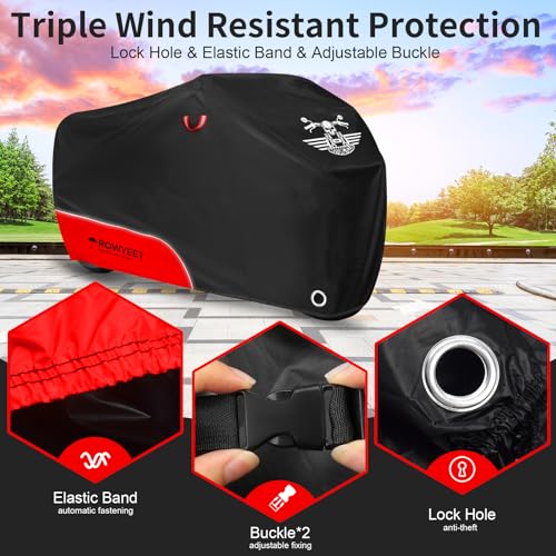 Waterproof Motorcycle Cover with Lock-Holes, Storage Bag & Night Reflective Design B3850
