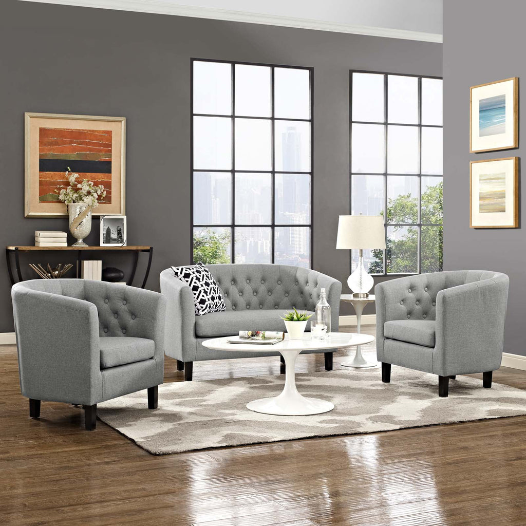 Light Gray 3 Piece Upholstered Fabric Loveseat and Armchair Set W582651