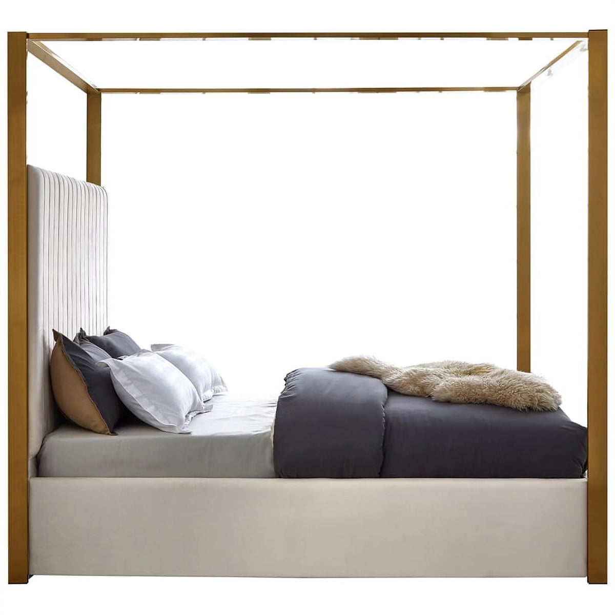 Cream Velvet King Bed K73703
