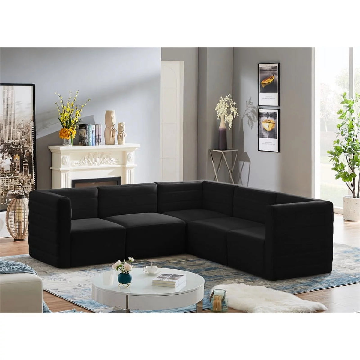 Black Velvet Modular Sectional F878