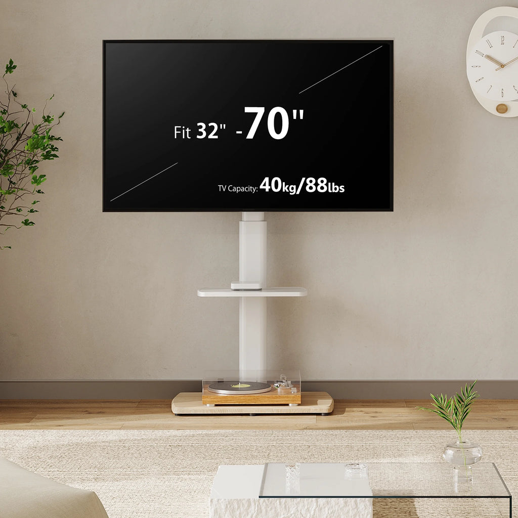 Floor TV Stand for 32-70 Inch Flat or Curved TVs, Height Adjustable, White N752