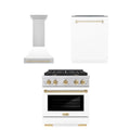 30 In. Gas Range, Range Hood, Dishwasher in White Matte with Gold Accents Q553