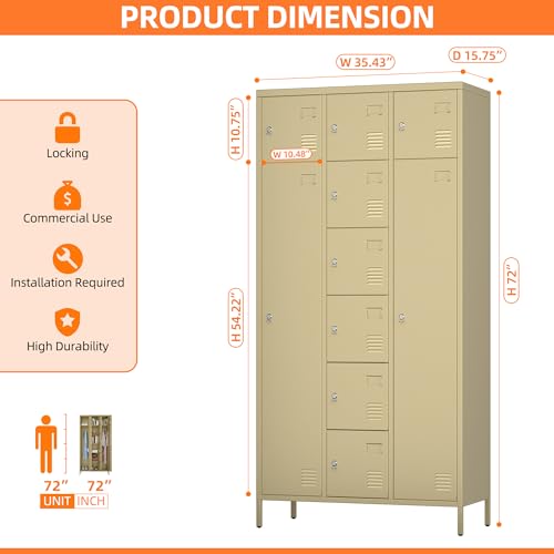 72" H Metal Storage Lockers with Doors and Rod, 7+1 Doors, Camel L99723