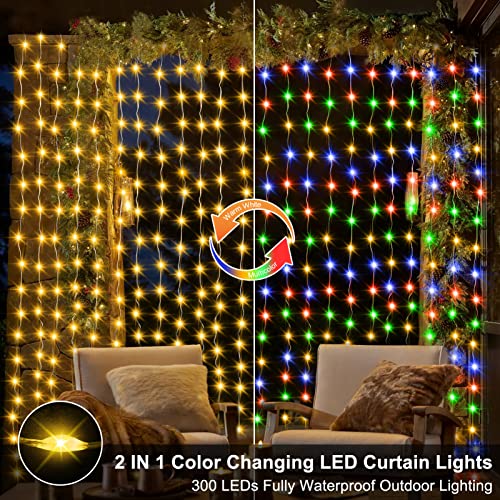 600 LED 20Ftx10Ft Dual Color Changing Curtain Lights with Timer Remote Waterproof D934164