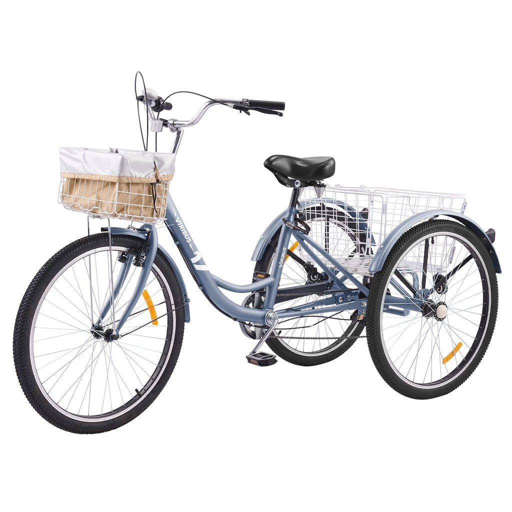 24 Inch 7 Speed Adult Trike with 2 Baskets Matte Gray I107