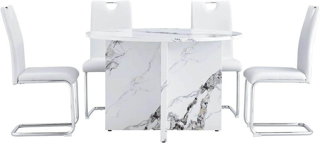 White 5 Piece Round Dining Table Set T959516