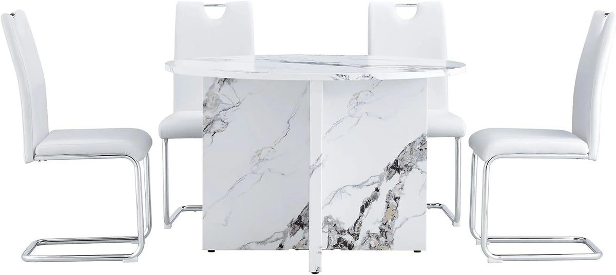 White 5 Piece Round Dining Table Set T959516