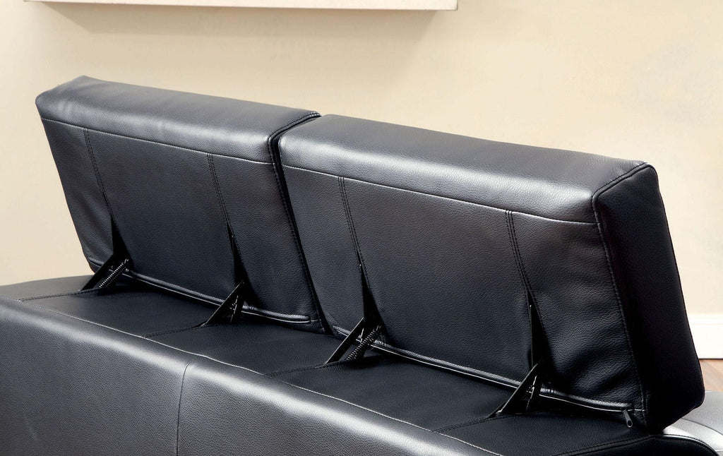 Black Bonded Leather Sectional Sofa and Speaker Console U423268