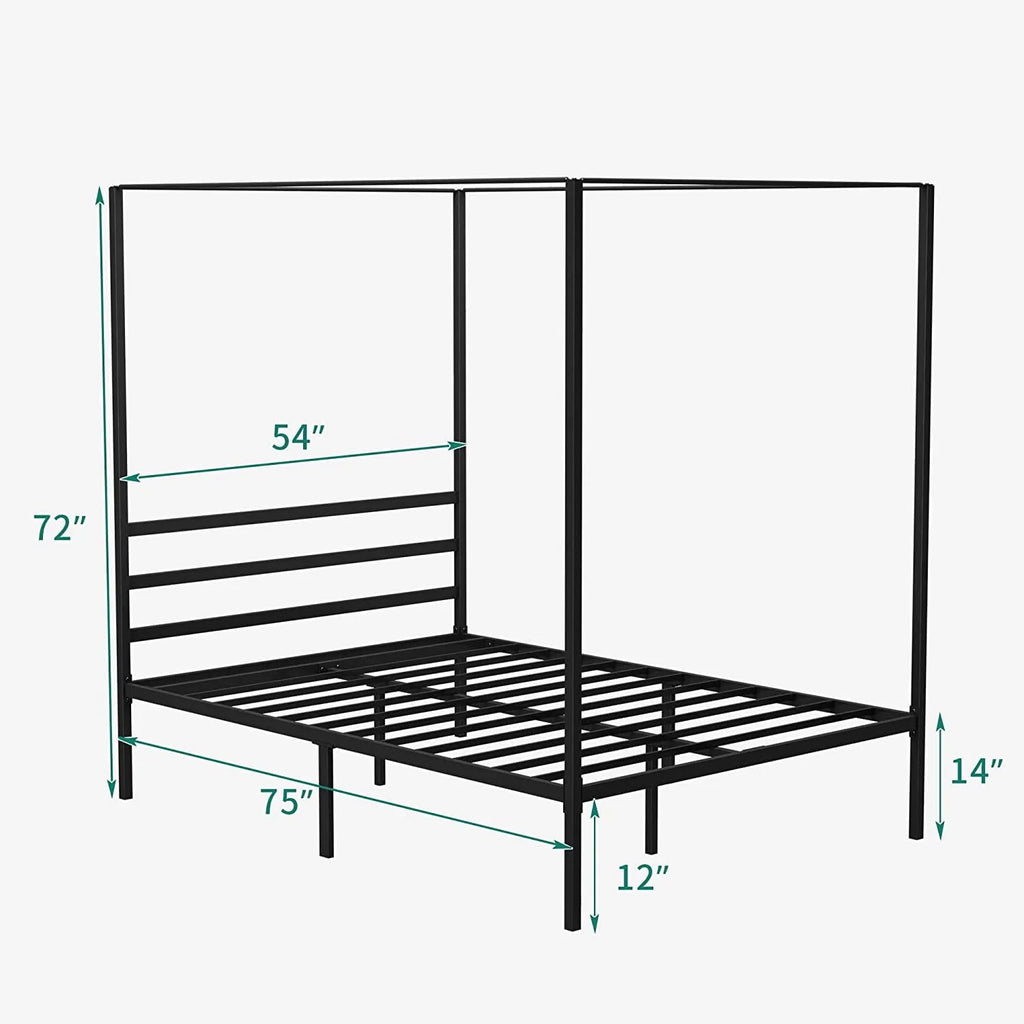 Queen Size Black Metal Canopy Bed Frame with Headboard W1371