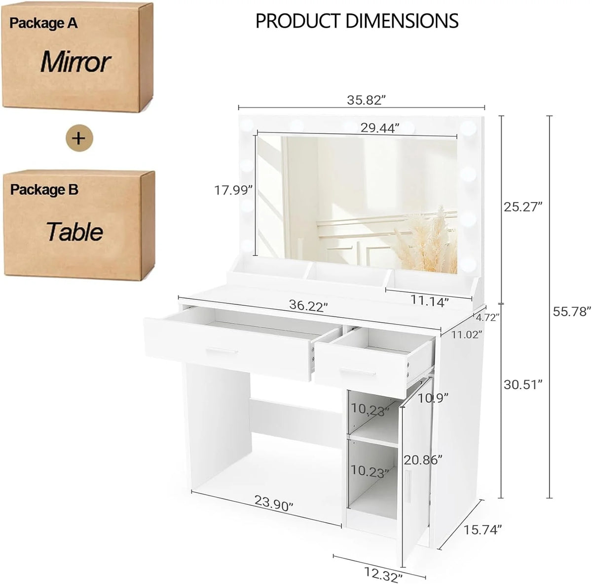 White Vanity Table with Light and Mirror M9396